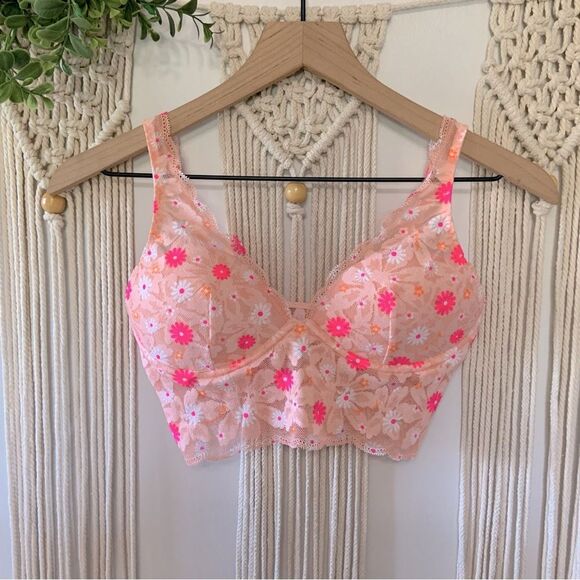 VICTORIA’S SECRET PINK Lightly Lined Lace Bralette Pink Floral Size Small - Picture 1 of 14